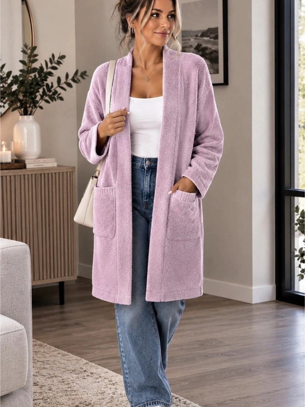 Barefoot Dreams CozyChic Lite Island Wrap Cardigan Pink